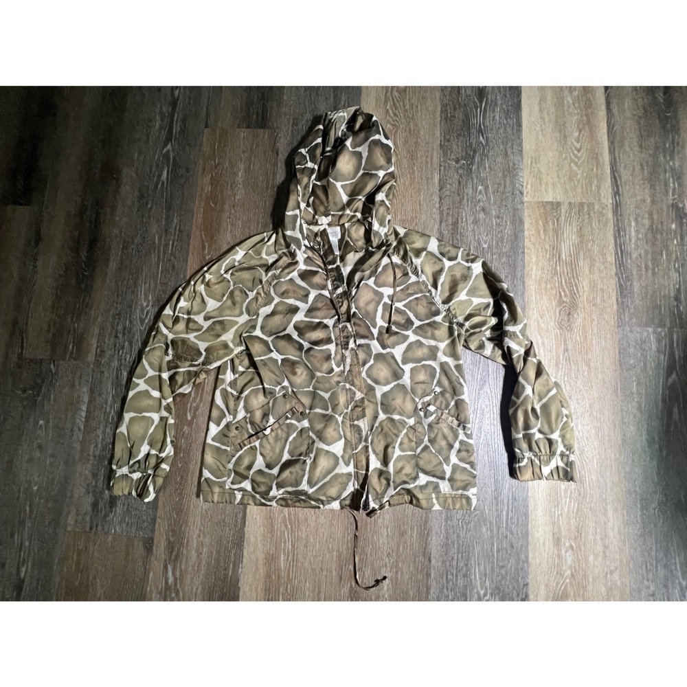 Chico's‎ Zenergy Windbreaker Women Size 1 Brown Giraffe Print Hooded Jacket